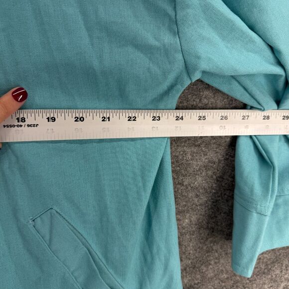Once & Again Jacket Women 1X Plus Blue Linen Open Front Long Sleeve Pockets - Picture 5 of 7